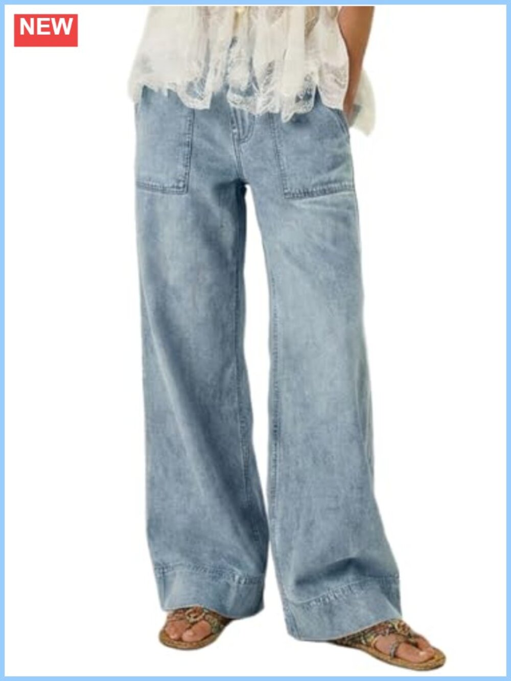 100% Cotton Wide Leg Baggy Pull On Jeans Low Mid Rise Y2K Denim Pants